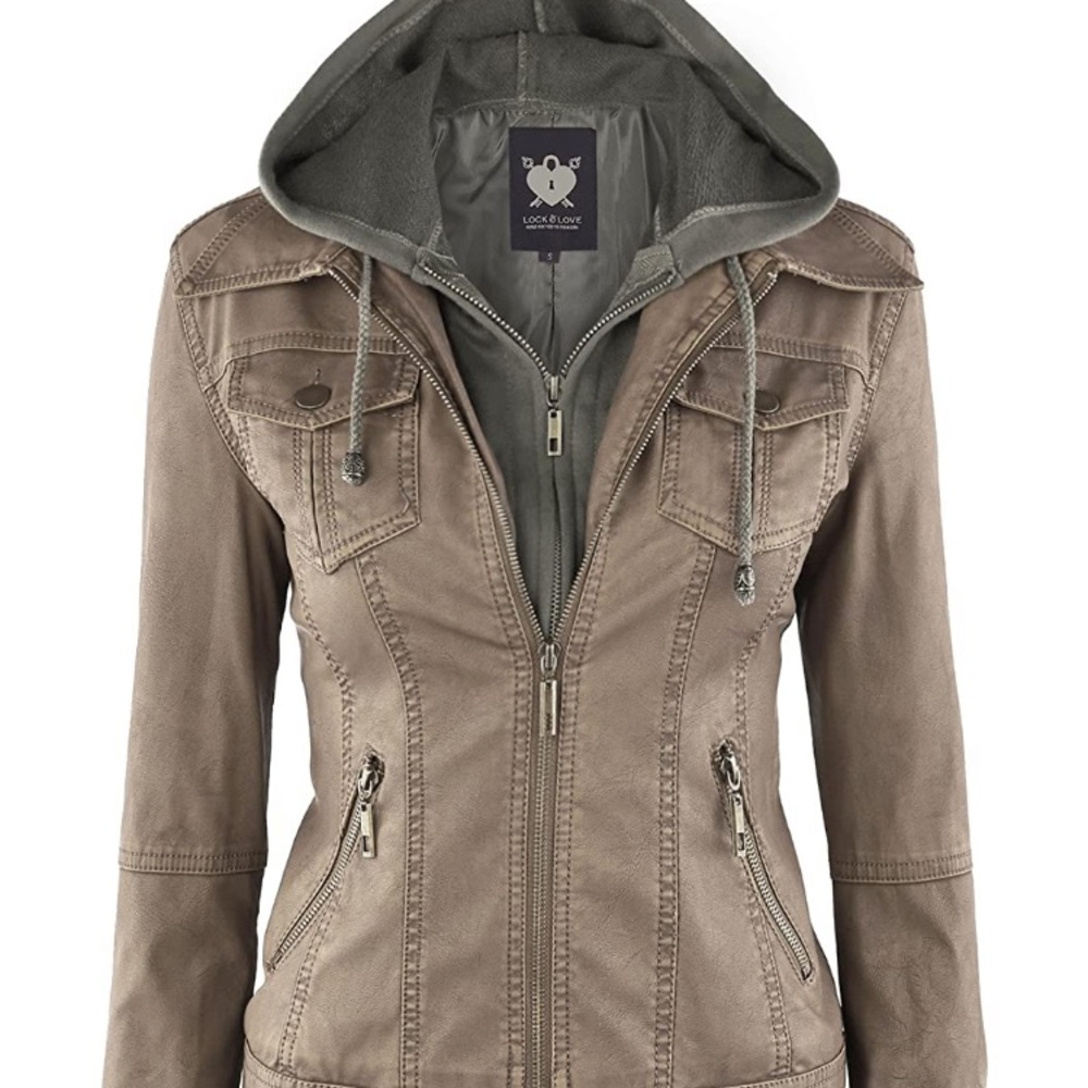 Hooded faux leather jacket NWOT